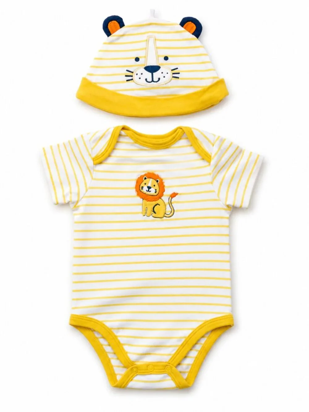 NWOT Little Me Baby Lion Bodysuit & Hat Set Yellow Stripe 6M